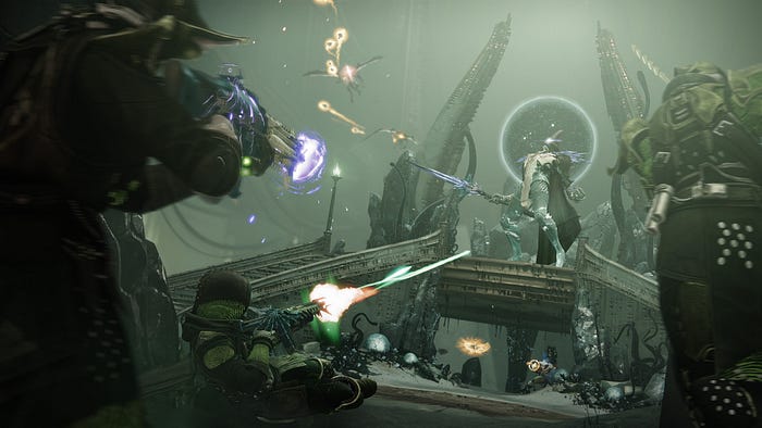 A Fireteam of Guardians fight the Subjugator boss in the new Nether Activity in Destiny 2 Heresy